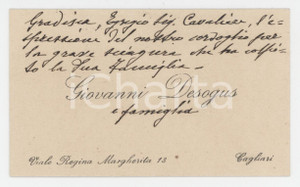 1920 ca CAGLIARI Giovanni DESOGUS - Biglietto autografo per condoglianze