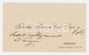 1920 ca GENOVA Felicetta SONNINO Vedova SEGRE' ^Biglietto da visita autografo