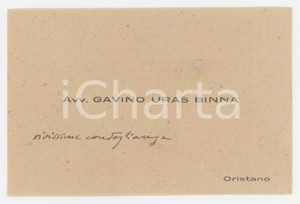 1920 ca ORISTANO Avv. Gavino URAS BINNA - Biglietto da visita AUTOGRAFO