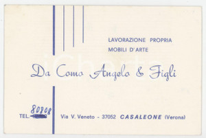 1950 ca CASALEONE (VR) DA COMO Angelo & Figli Mobili d'Arte *Biglietto da visita