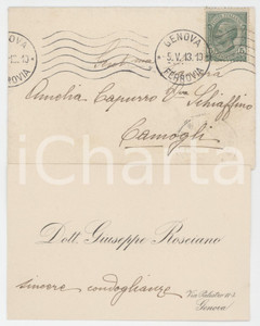 1913 GENOVA Dott. Giuseppe ROSCIANO - Biglietto da visita AUTOGRAFO