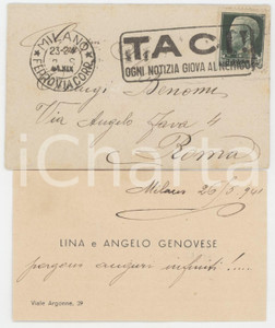 1941 MILANO Viale Argonne - Lina e Angelo GENOVESE - Biglietto da visita