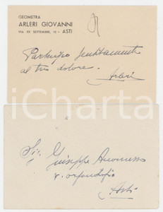 1950 ca ASTI Geometra Giovanni ARLERI - Biglietto da visita per condoglianze