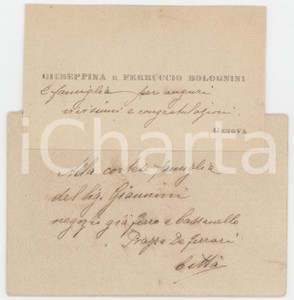 1910 ca GENOVA Giuseppina e Ferruccio BOLOGNINI - Biglietto da visita auguri