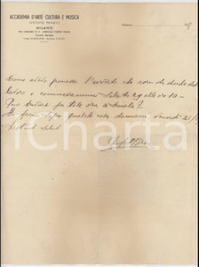 1937 MILANO Accademia d'Arte Cultura e Musica - Lettera per incarico