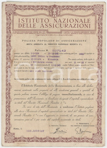 1936 ISTITUTO NAZIONALE ASSICURAZIONI Polizza vita Edvige LUPPI