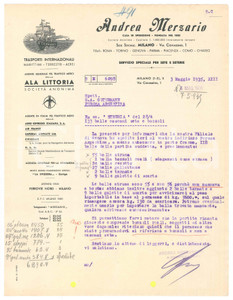 1935 MILANO Via Ciovassino 1 Andrea MERZARIO Spedizione sete e seterie - Lettera