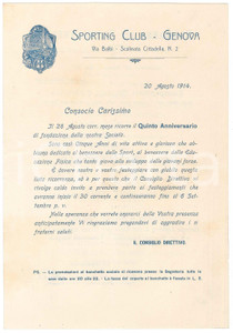 1914 SPORTING CLUB GENOVA Festeggiamenti 5° Anniversario - Programma