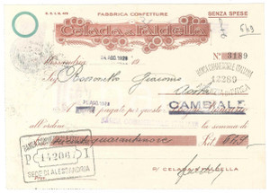 1928 ALESSANDRIA - CELADA & FALDELLA Confetture - Cambiale pubblicitaria