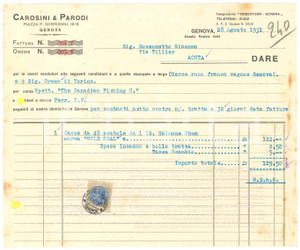 1931 GENOVA P.zza F. Corridoni CAROSINI & PARODI - Fattura per salmone GOLD SEAL