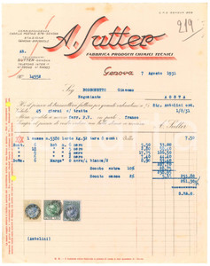 1931 GENOVA - A. SUTTER Fabbrica prodotti chimici tecnici - Fattura (3)