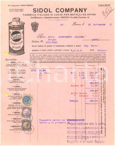 1931 FIRENZE Via della Torretta 18 - SIDOL Company Lucidi per metalli - Fattura