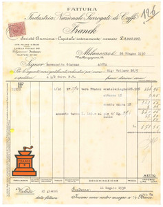 1930 MILANO Via Borgognone 46 - FRANCK Industria Surrogati di Caffè *Fattura (1)