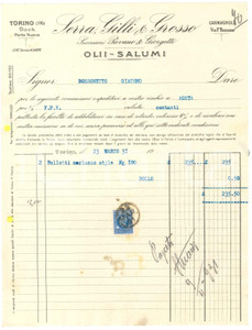 1931 TORINO Docks Porta Nuova - SERRA, GILLI & GROSSO Olii Salumi - Fattura (1)