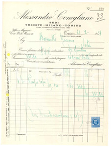 Documento originale, autentico 1931 TORINO Corso Ponte Mosca 15 Alessandro CONEGLIANO  Fattura per prugne 2 1