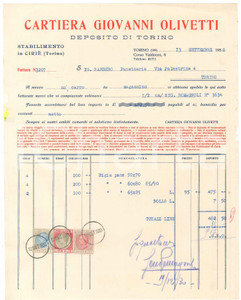 1930 TORINO Corso Valdocco 6 - Cartiera Giovanni OLIVETTI - Fattura (1)