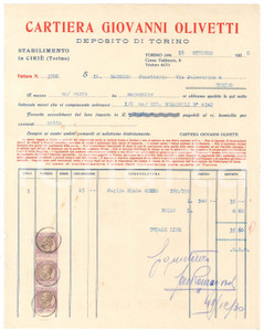 1930 TORINO Corso Valdocco 6 - Cartiera Giovanni OLIVETTI - Fattura (2)