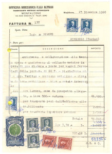 1960 MONFALCONE (GO) - F.lli ALTRAN Officina meccanica - Fattura commerciale