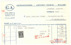 1965 PINEROLO (TO) - G.A. Autoaccessori Articoli tecnici Ricambi - Fattura (2)