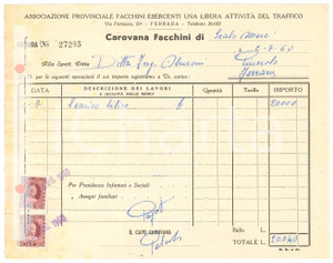 1960 FERRARA Associazione Provinciale FACCHINI Carovana di scalo merci - Fattura