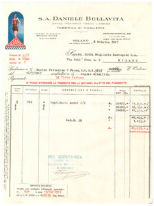 1947 MILANO Via Carlo Ravizza 7 - S.A. Daniele BELLAVITA Maglierie - Fattura (2)