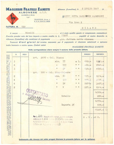 1947 ALBONESE (PV) - Fratelli ZANETTI Maglierie - Fattura commerciale (2)