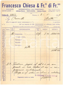 1929 NOVARA - Francesco CHIESA & Fr.lli di Francesco - Fattura per gorgonzola