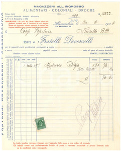 1934 ALESSANDRIA - Fratelli DEVERCELLI Alimentali Coloniali Droghe - Fattura
