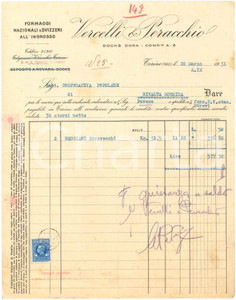 1931 TORINO Docks Dora VERCELLI & PERACCHIO Formaggi all'ingrosso - Fattura (1)