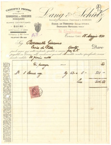 1930 TORINO Docks P. Nuova LANG & SCHÜTZ Caseifici propri - Fattura commerciale