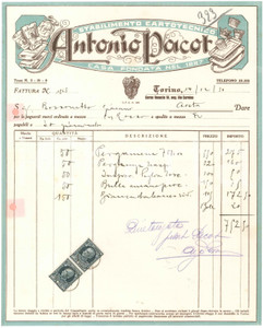 1931 TORINO C.so Venezia 10 Antonio PACOT Stabilimento cartotecnico *Fattura (3)