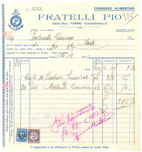 1931 TORINO Docks Dora - Fratelli PIO Conserve alimentari - Fattura (4)