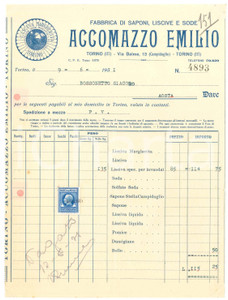 1931 TORINO Via Balme 13 - Emilio ACCOMAZZO Fabbrica di saponi - Fattura (1)