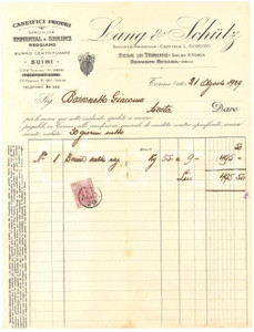 1929 TORINO Docks P. Nuova LANG & SCHÜTZ Caseifici propri - Fattura commerciale