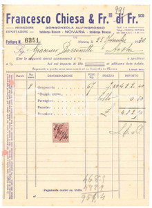 1930 NOVARA - Francesco CHIESA & F.lli di Francesco - Fattura per gorgonzola (5)