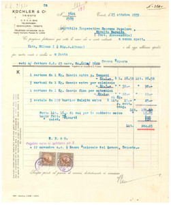 1939 TRIESTE Ditta KUCHLER & C. - Fattura per concia zamponi