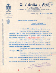 1929 TORINO Via Bava 44 - G. TINIVELLA & Figli Pavimenti in legno - Lettera (2)