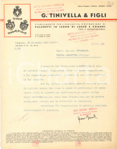 1939 TORINO Via Bava 44 - G. TINIVELLA & Figli - Palchetti in legno - Lettera