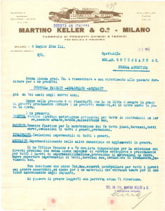 1934 MILANO Via Privata Vignati - Martino KELLER & C. Prodotti chimici - Lettera