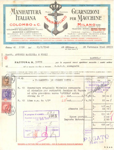1940 MILANO Via Giulio Uberti - COLOMBO & C. Guarnizioni per macchine - Fattura