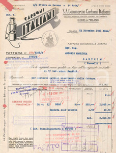 1941 MILANO Corso del Littorio 1 - S.A. Commercio Carboni Italiani - Fattura