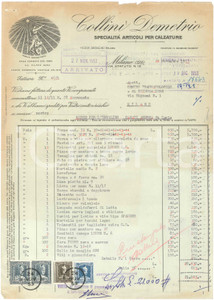 1953 MILANO via Statuto - Ditta Demetrio COLLINI articoli per calzature *Fattura