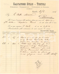1894 TORTOLÌ (NU) Salvatore SULIS Spedizioni Operazioni di dogana - Fattura (2)