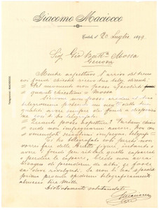 1899 SARDEGNA TORTOLI' (NU) Lettera Giacomo MACIOCCO per spedizione merci