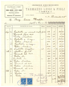 1936 CEVA (CN) Luigi TARMAZZO & Figli Impresa costruzioni - Fattura commerciale