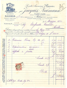 1930 MILANO Via S. Gregorio S.A RAZZIA già Jacques NEUMANN Insetticidi - Fattura