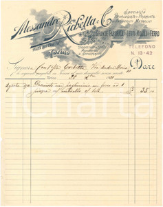 1901 TORINO P.zza Vittorio Emanuele I - Alessandro RICHETTA e C. Mobili *Fattura