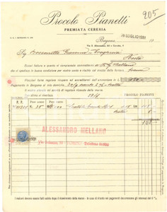1931 BERGAMO Via S. Alessandro 52 - Procolo PIANETTI cereria - Fattura Fattura commerciale d'epoca manoscritta, su carta intestata.Presente marca da bollo.  POOR/danneggiato piegature d'epoca, fori da classificatore  originale e autentica 1