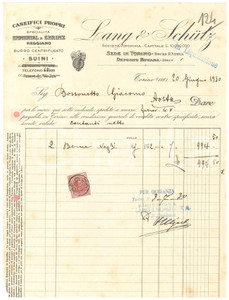1930 TORINO Docks Porta Nuova - LANG & SCHÜTZ Caseifici propri - Fattura