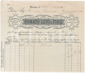 1911 TORINO Via Basilica 3 - Donato LEVI e Figli - Fattura per velluto